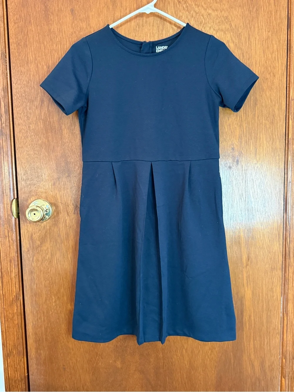 Lands' End School Uniform Pleated Ponte Dress - Navy Size 16